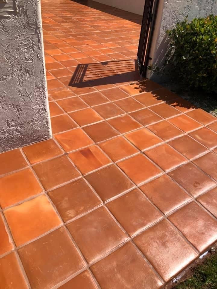 Completed exterior tile walkway and patio area